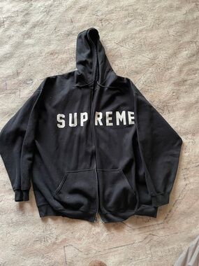 Black Full-Zip Hoodie with White Chest Logo